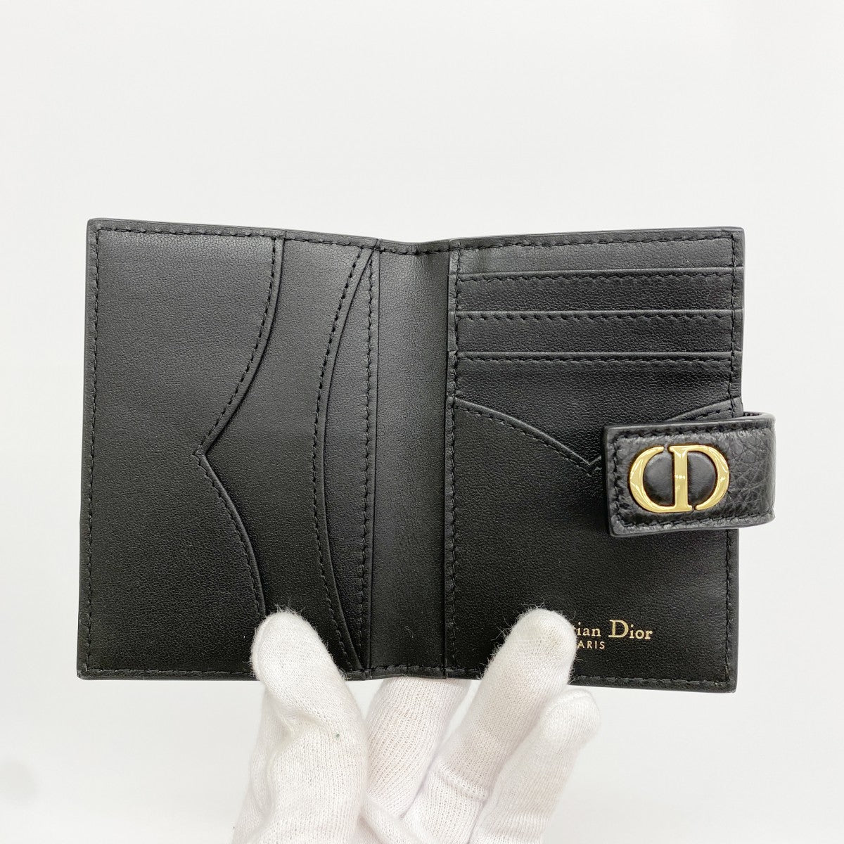 【6gc2692】クリスチャンディオール カードケース カロ レザー ブラック ゴールド金具【中古】レディース