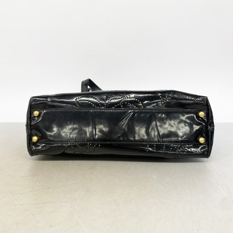 【6gc2701】シャネル トートバッグ カメリア パテントレザー ブラック ゴールド金具【中古】レディース