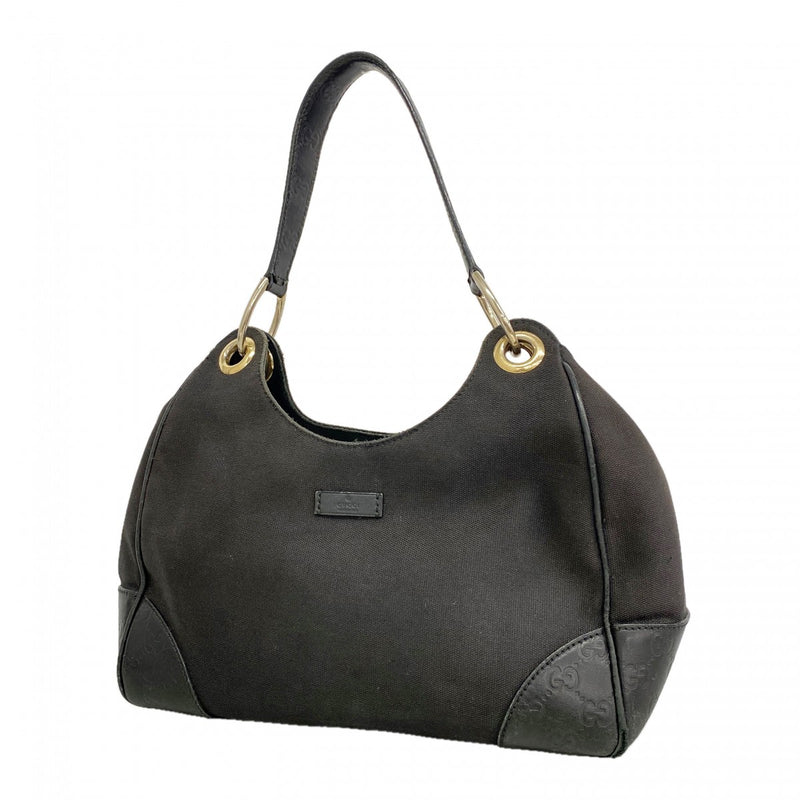 【6gc2741】グッチ ショルダーバッグ グッチシマ 257265 キャンバス レザー ブラック シャンパンゴールド金具【中古】レディース