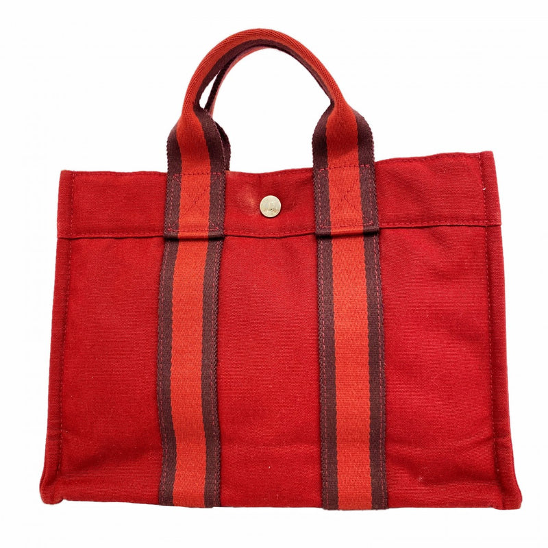 【6gc2751】エルメス ハンドバッグ フールトゥPM キャンバス レッド シルバー金具【中古】レディース