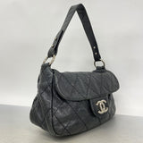 【6gc2752】シャネル ショルダーバッグ マトラッセ レザー ブラック シルバー金具【中古】レディース