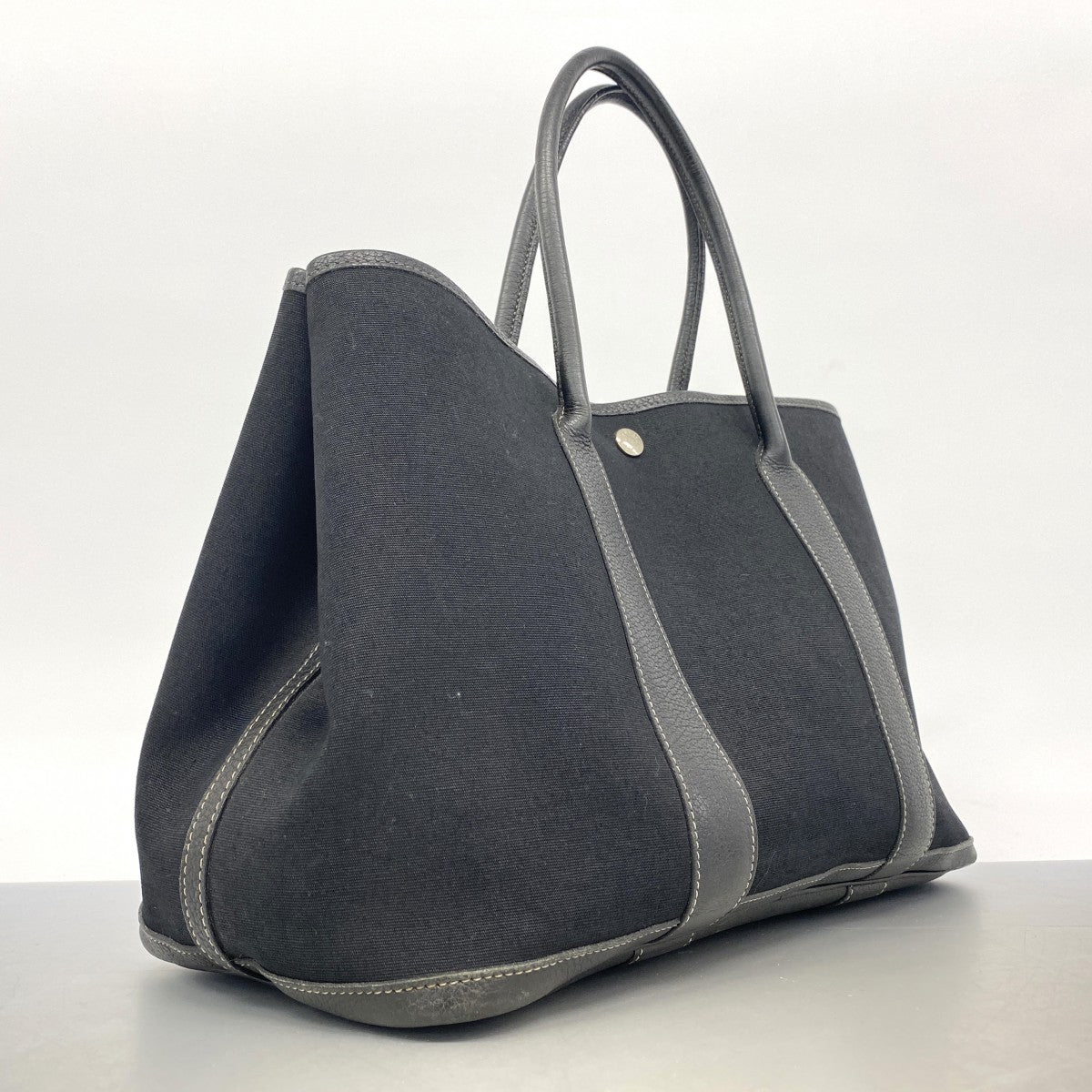 【6gc2766-h】エルメス トートバッグ ガーデンパーティPM トワルオフィシエ ブラック シルバー金具 □G刻印【中古】レディース