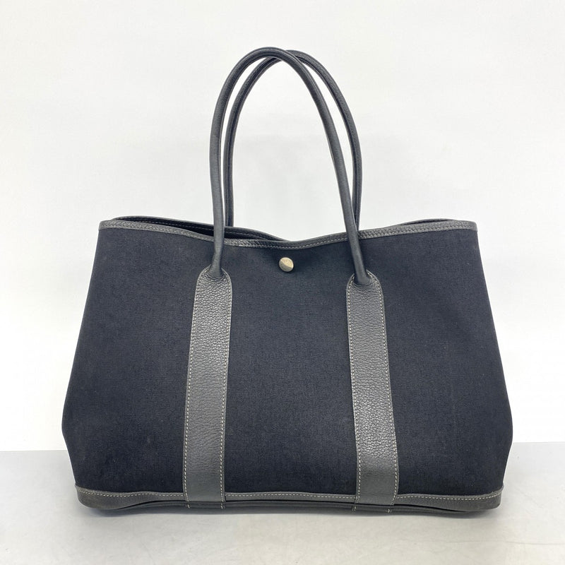 【6gc2766-h】エルメス トートバッグ ガーデンパーティPM トワルオフィシエ ブラック シルバー金具 □G刻印【中古】レディース