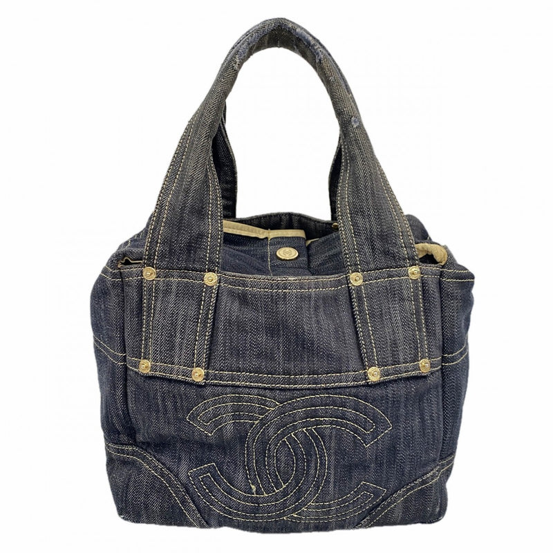 【6gc2775】シャネル ハンドバッグ スパークリングデニム ネイビー ゴールド金具【中古】レディース