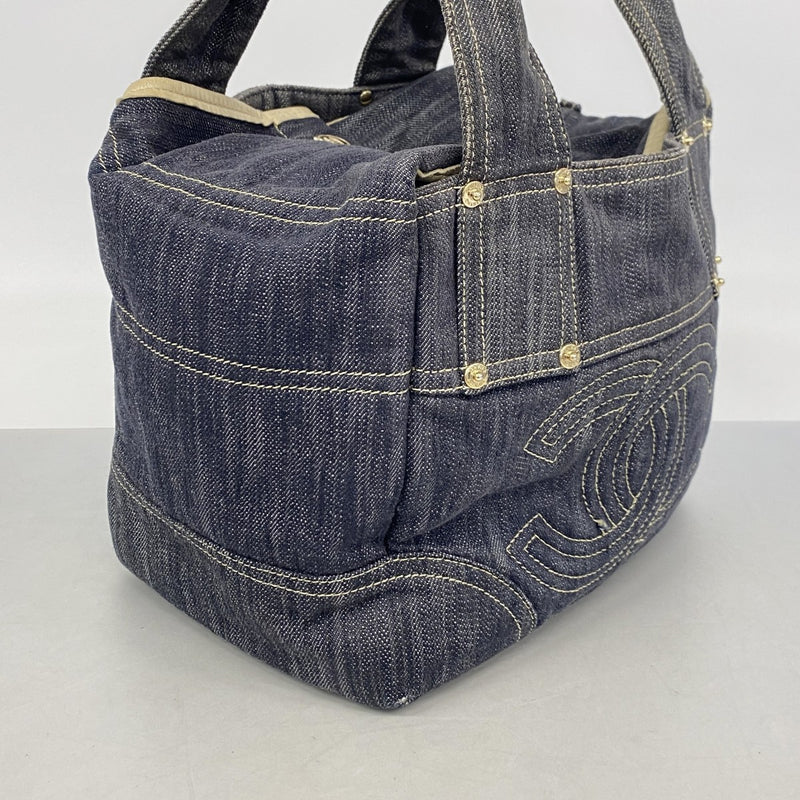 【6gc2775】シャネル ハンドバッグ スパークリングデニム ネイビー ゴールド金具【中古】レディース