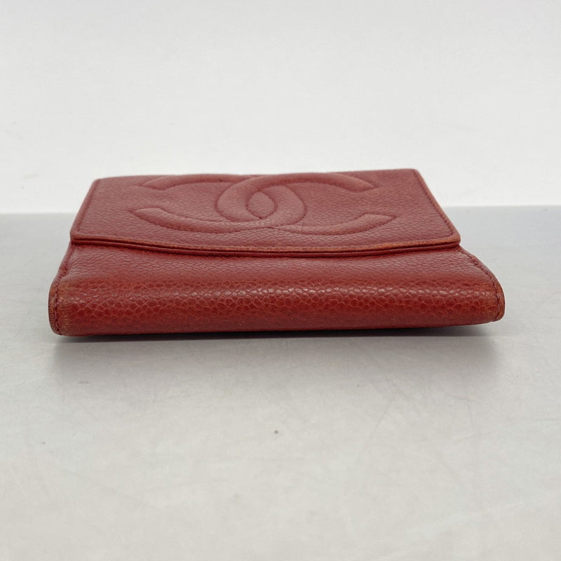 【6gc2783】シャネル 財布 キャビアスキン レッド ゴールド金具【中古】レディース