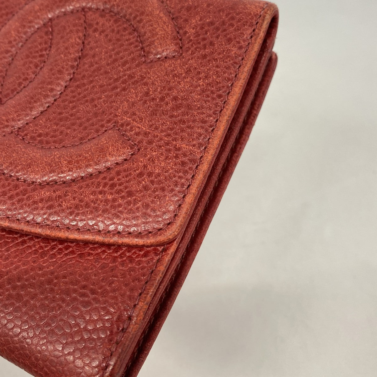 【6gc2783】シャネル 財布 キャビアスキン レッド ゴールド金具【中古】レディース