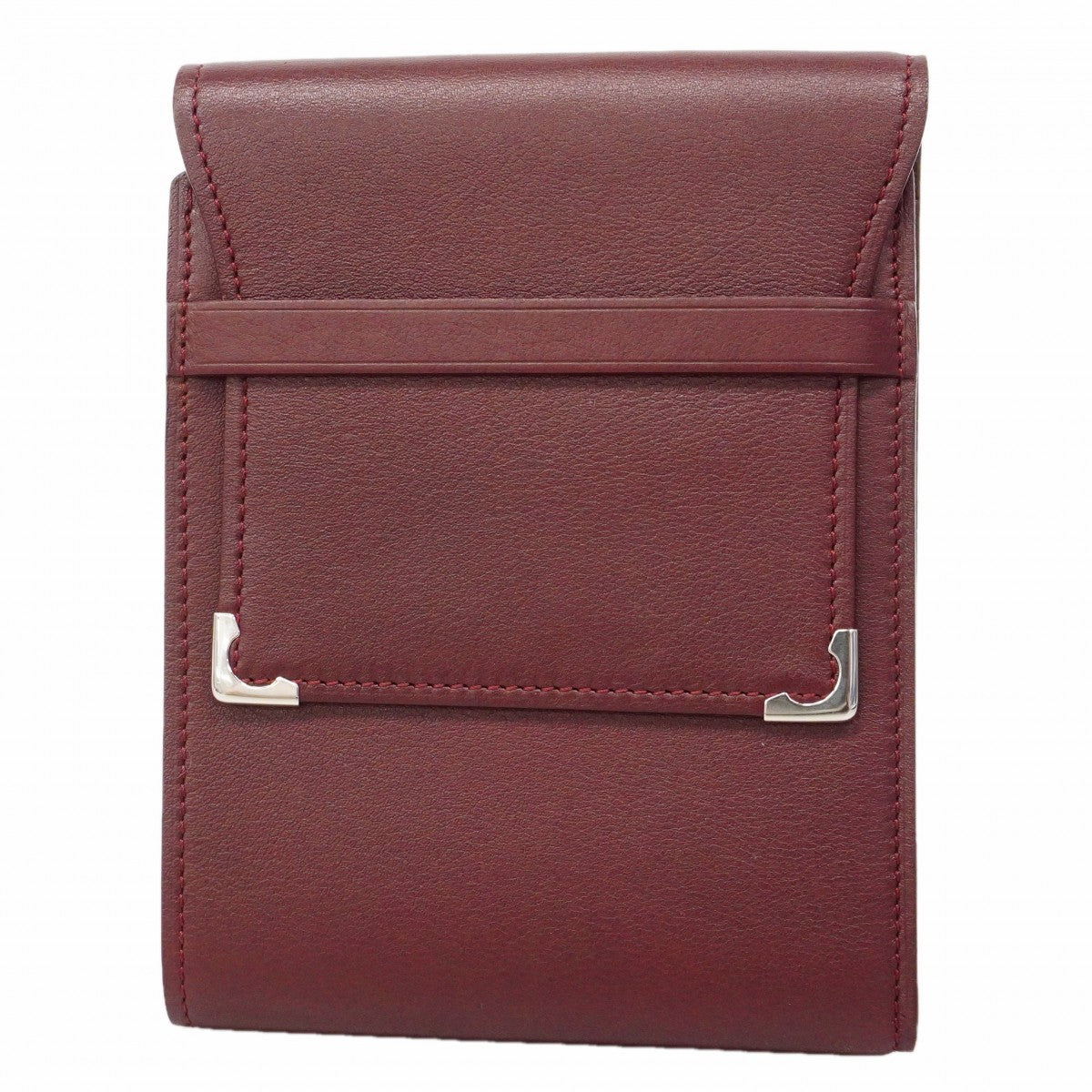 【6gc2805】カルティエ 三つ折り財布 マスト レザー ボルドー シルバー金具【中古】メンズ