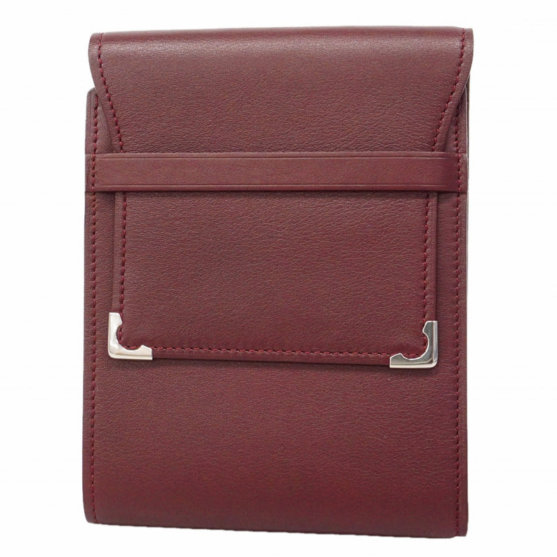 【6gc2805】カルティエ 三つ折り財布 マスト レザー ボルドー シルバー金具【中古】メンズ