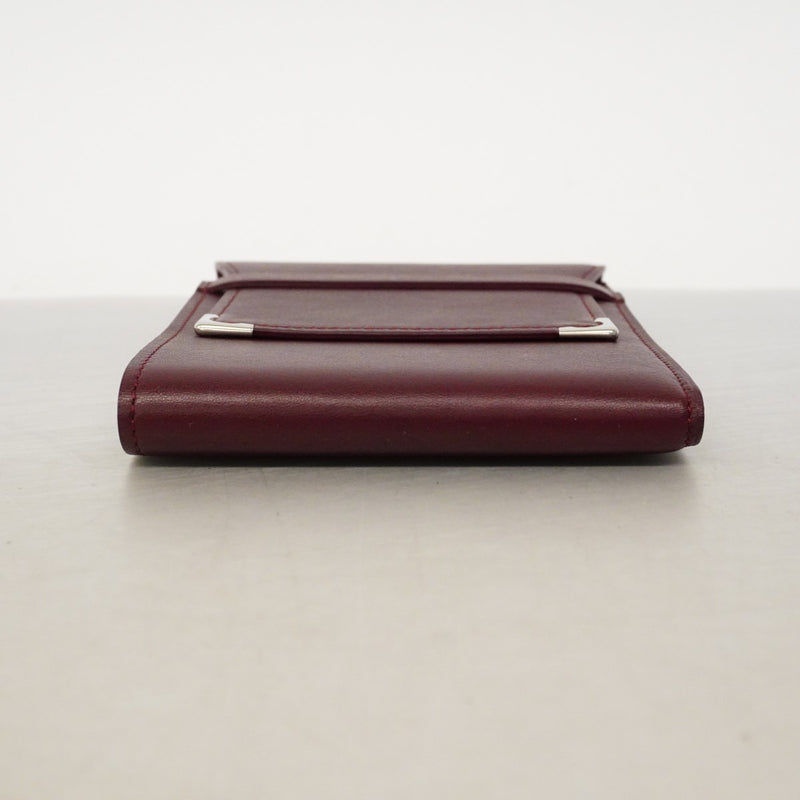 【6gc2805】カルティエ 三つ折り財布 マスト レザー ボルドー シルバー金具【中古】メンズ