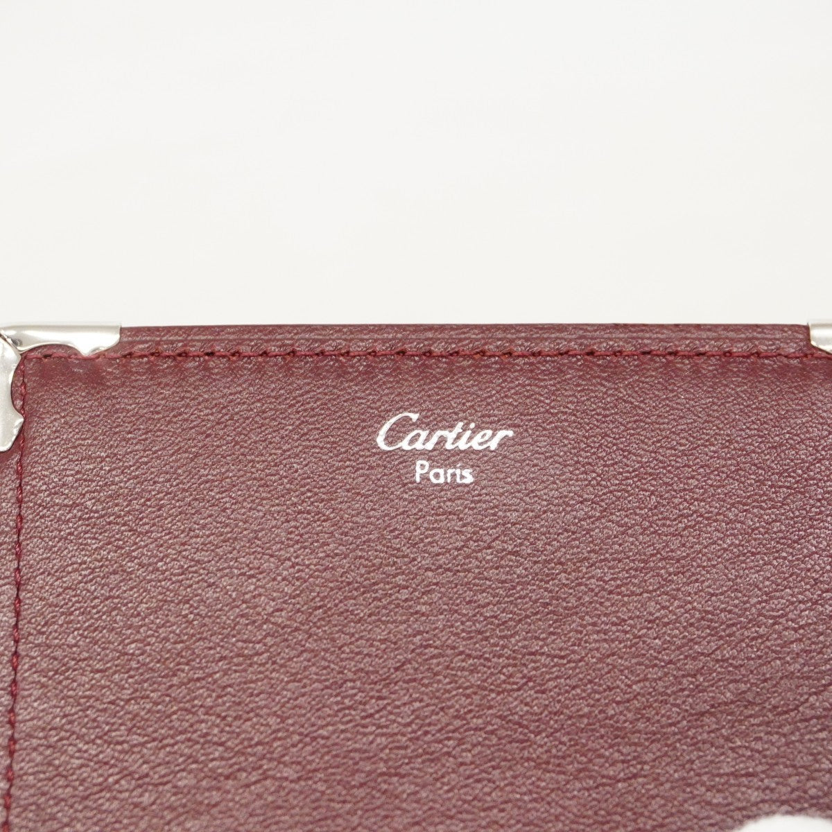 【6gc2805】カルティエ 三つ折り財布 マスト レザー ボルドー シルバー金具【中古】メンズ