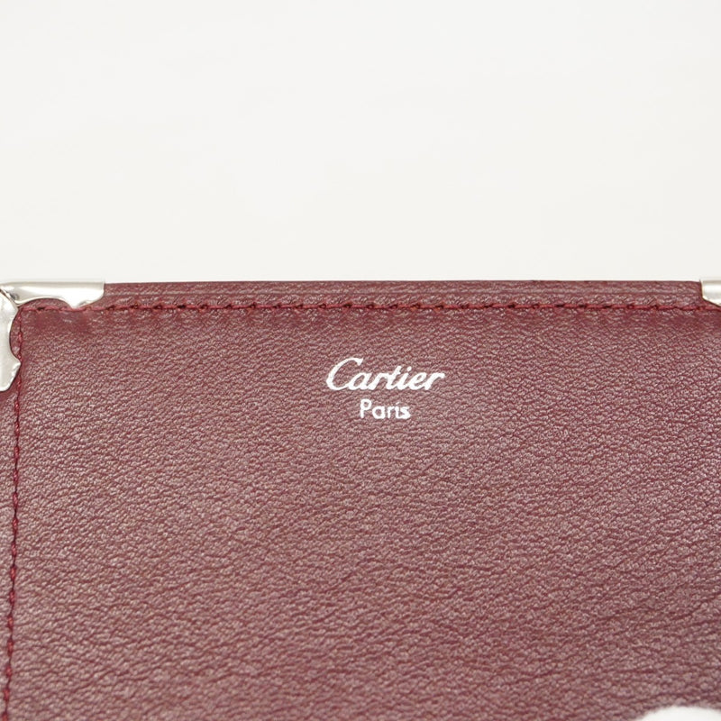 【6gc2805】カルティエ 三つ折り財布 マスト レザー ボルドー シルバー金具【中古】メンズ