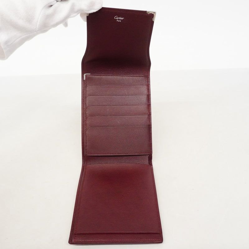 【6gc2805】カルティエ 三つ折り財布 マスト レザー ボルドー シルバー金具【中古】メンズ