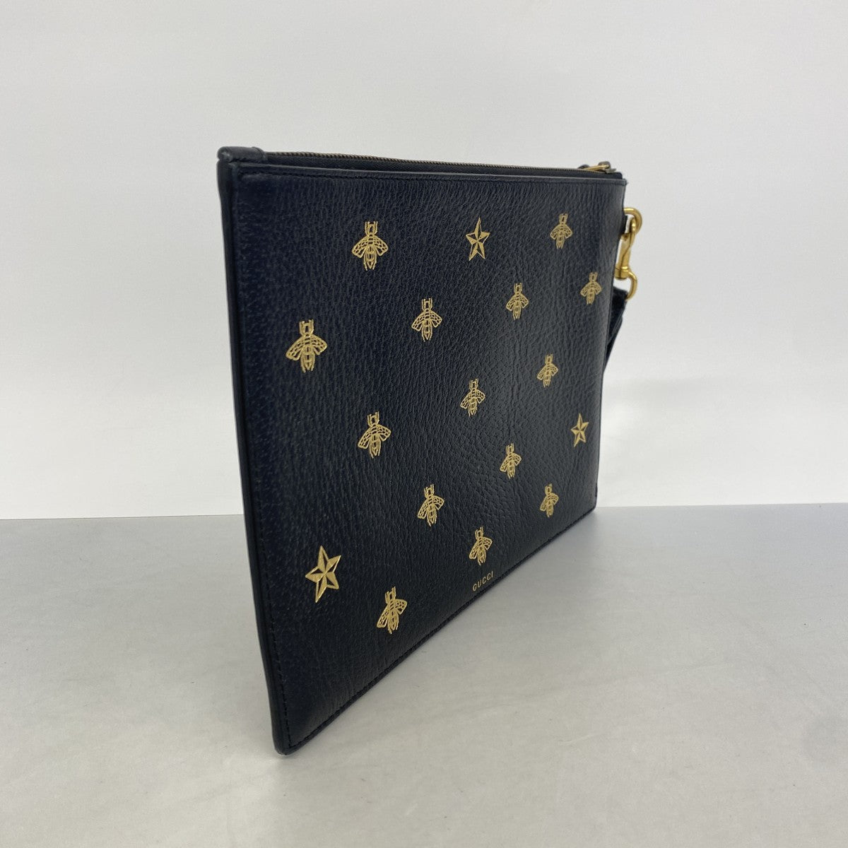 【6gc2811-k】グッチ クラッチバッグ ビー 495066 レザー ブラック ゴールド金具【中古】メンズ