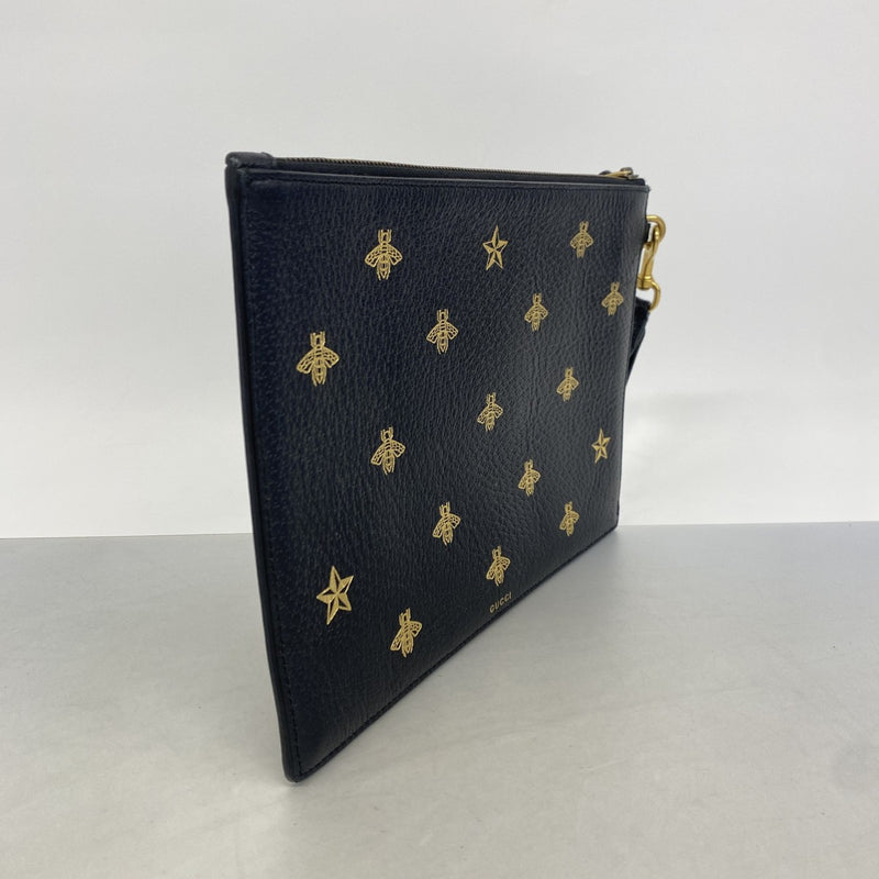 【6gc2811-k】グッチ クラッチバッグ ビー 495066 レザー ブラック ゴールド金具【中古】メンズ