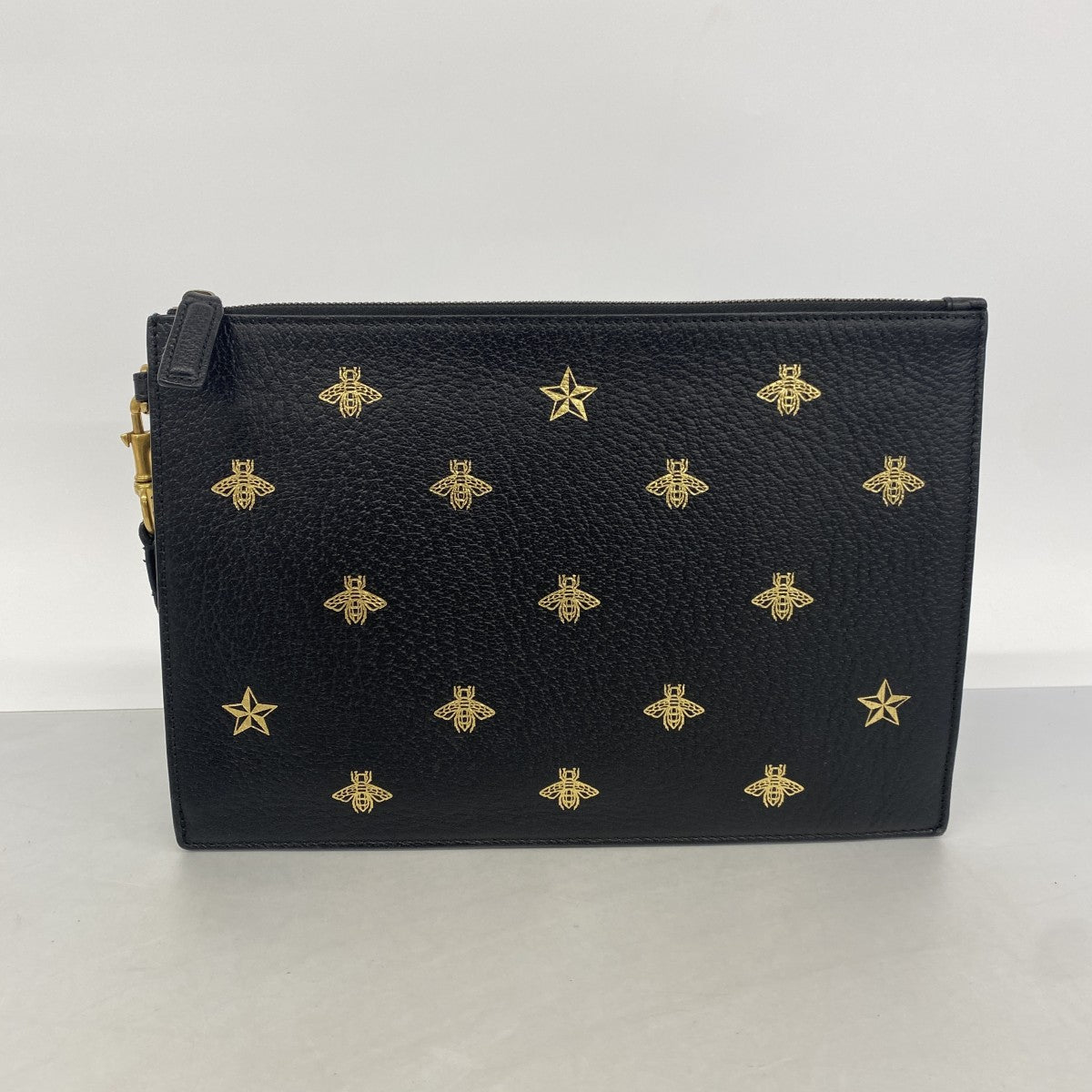 【6gc2811-k】グッチ クラッチバッグ ビー 495066 レザー ブラック ゴールド金具【中古】メンズ