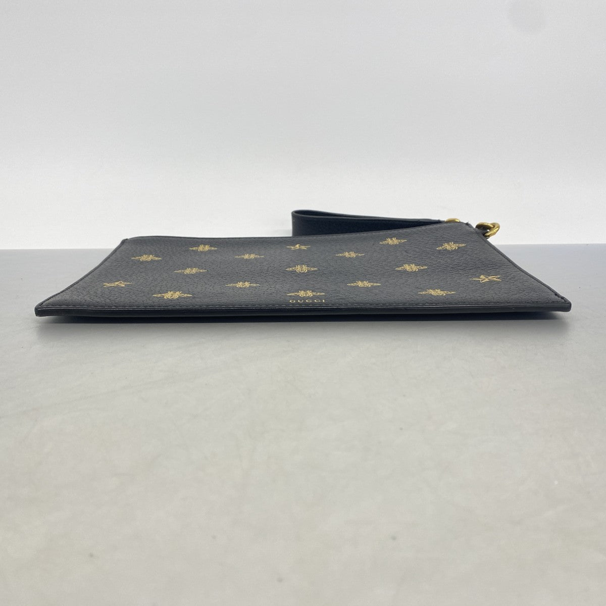 【6gc2811-k】グッチ クラッチバッグ ビー 495066 レザー ブラック ゴールド金具【中古】メンズ