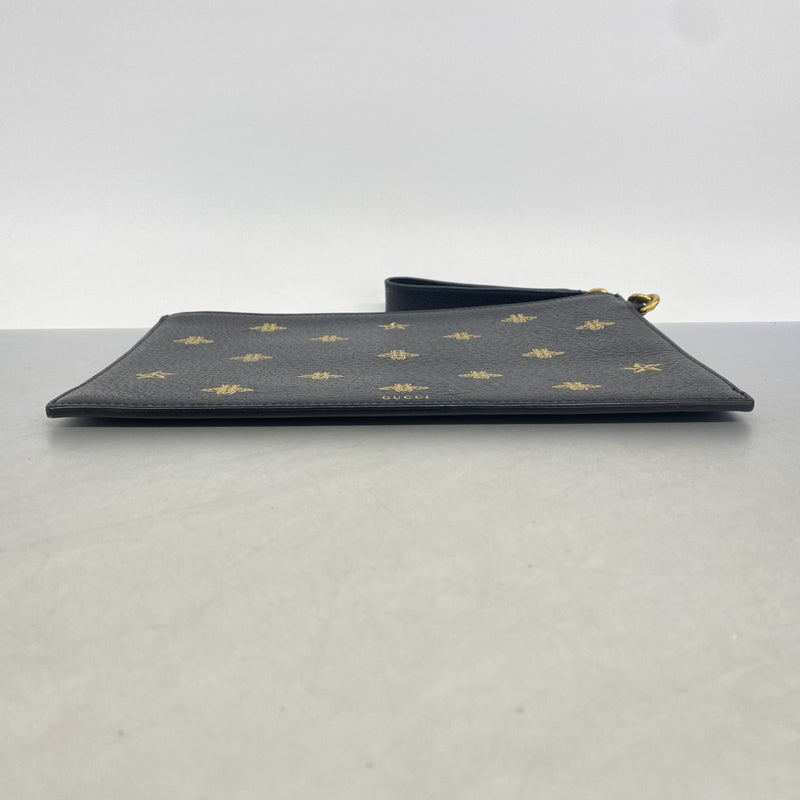 【6gc2811-k】グッチ クラッチバッグ ビー 495066 レザー ブラック ゴールド金具【中古】メンズ