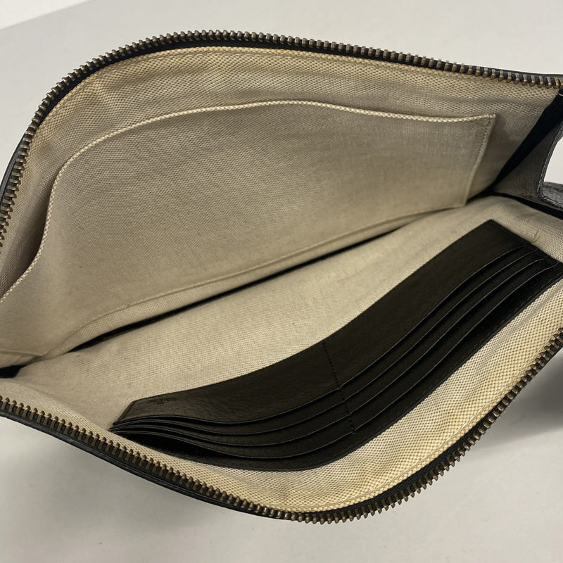 【6gc2811-k】グッチ クラッチバッグ ビー 495066 レザー ブラック ゴールド金具【中古】メンズ