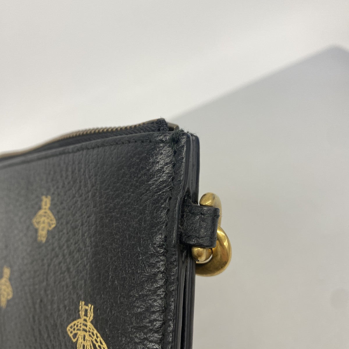 【6gc2811-k】グッチ クラッチバッグ ビー 495066 レザー ブラック ゴールド金具【中古】メンズ