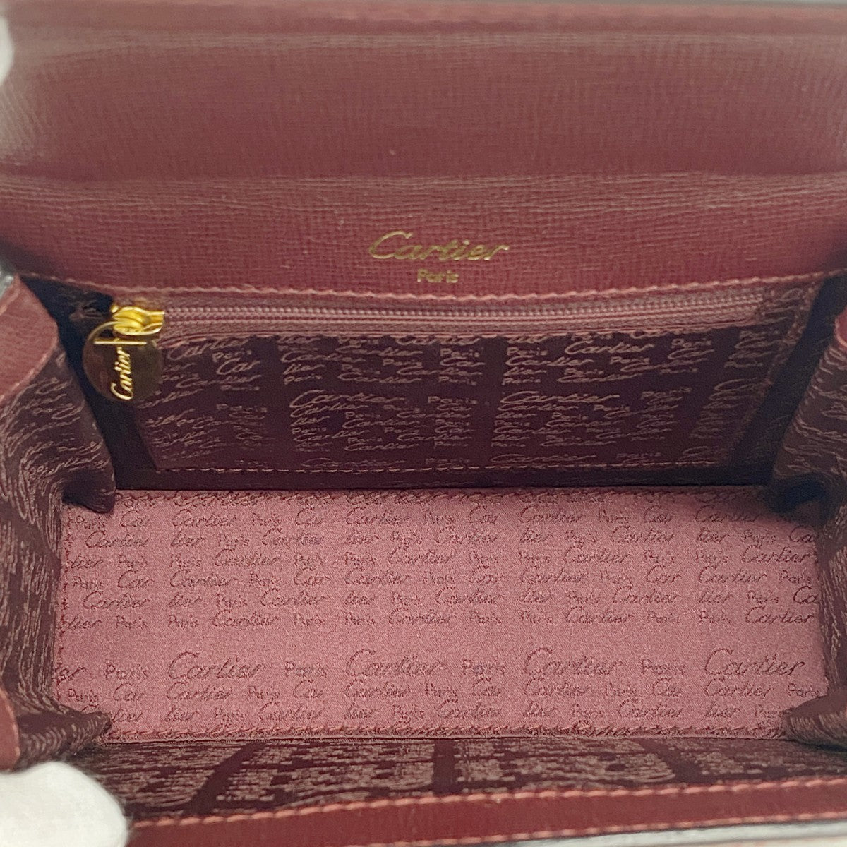 【6gc2818】カルティエ ハンドバッグ マスト レザー ボルドー ゴールド金具【中古】レディース