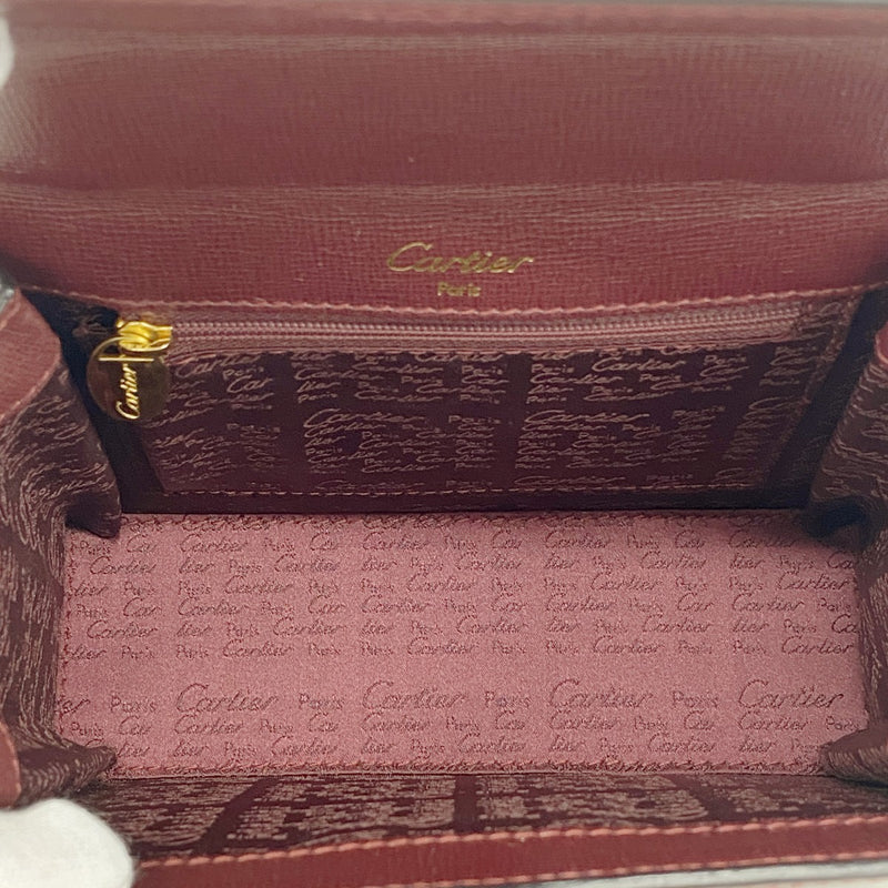 【6gc2818】カルティエ ハンドバッグ マスト レザー ボルドー ゴールド金具【中古】レディース