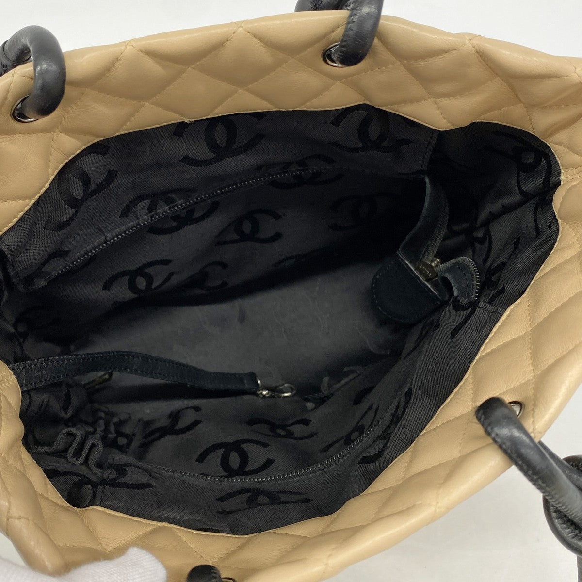 【6gc2825-k】シャネル トートバッグ カンボン ラムスキン ベージュ ブラック シルバー金具【中古】レディース