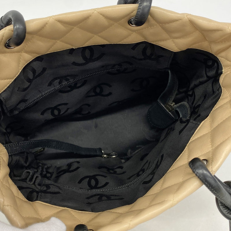 【6gc2825-k】シャネル トートバッグ カンボン ラムスキン ベージュ ブラック シルバー金具【中古】レディース