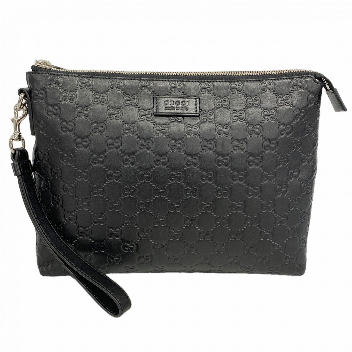 【6gc2827-k】グッチ クラッチバッグ グッチシマ 473881 レザー ブラック シルバー金具【中古】メンズ