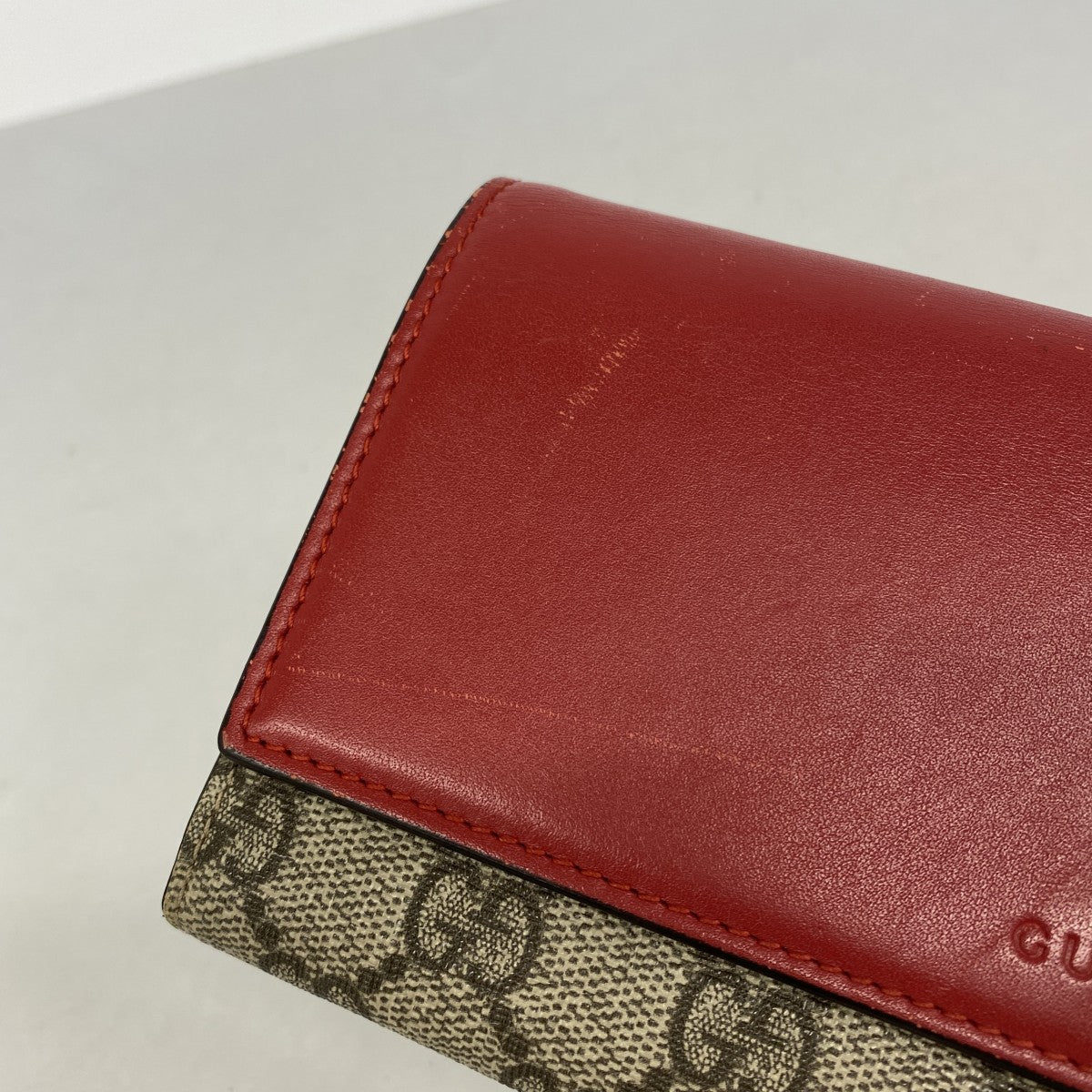 【6gc2829-k】グッチ 長財布 GGスプリーム 410100 PVC ブラウン レッド ゴールド金具【中古】レディース
