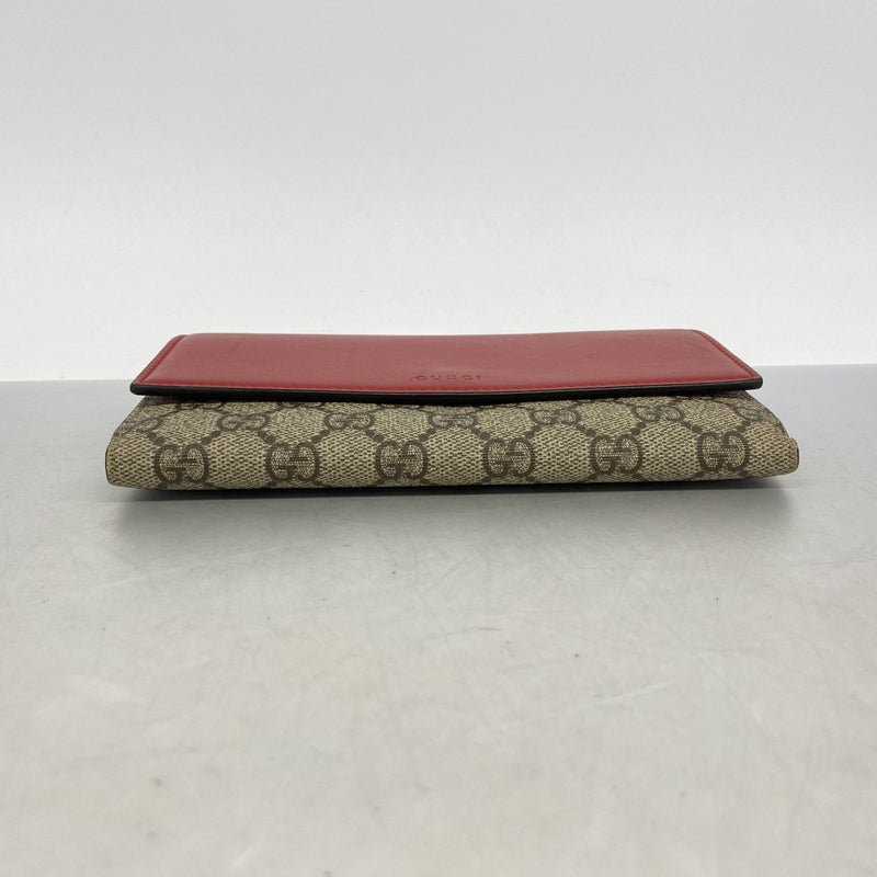 【6gc2829-k】グッチ 長財布 GGスプリーム 410100 PVC ブラウン レッド ゴールド金具【中古】レディース