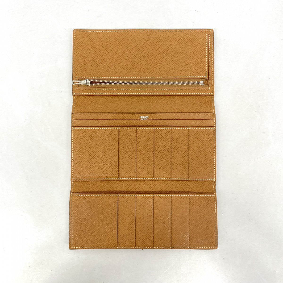 【6gc2845】エルメス 三つ折り長財布 ベアンデュプリ ヴォーエプソン ゴールド シルバー金具 □L刻印【中古】レディース
