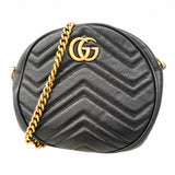 【6gc2846-k】グッチ ショルダーバッグ GGマーモント 550154 レザー ブラック ゴールド金具【中古】レディース