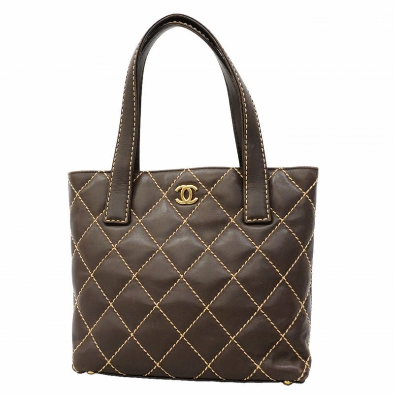 【6gc2848-k】シャネル トートバッグ ワイルドステッチ ブラウン ゴールド金具【中古】レディース