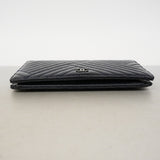 【6gc2850-k】シャネル 長財布 Vステッチ パテントレザー ネイビー シルバー金具【中古】レディース