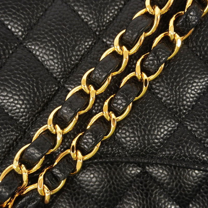 【6gc2891】シャネル ショルダーバッグ マトラッセ Wフラップ Wチェーン キャビアスキン ブラック ゴールド金具【中古】レディース