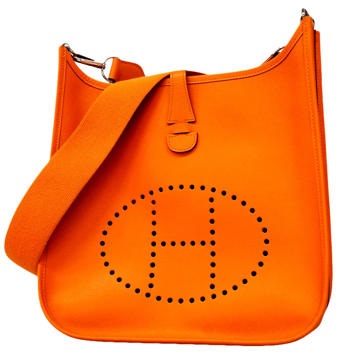 【6gc2894】エルメス ショルダーバッグ エヴリン1PM ヴォーエプソン オレンジ シルバー金具 □I刻印【中古】レディース