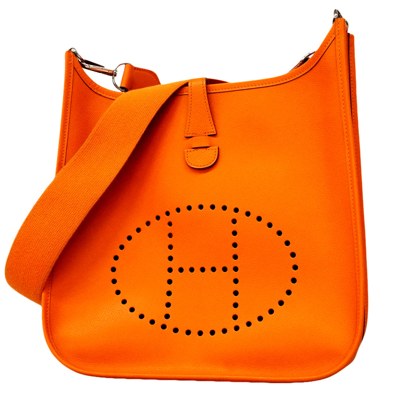 【6gc2894】エルメス ショルダーバッグ エヴリン1PM ヴォーエプソン オレンジ シルバー金具 □I刻印【中古】レディース