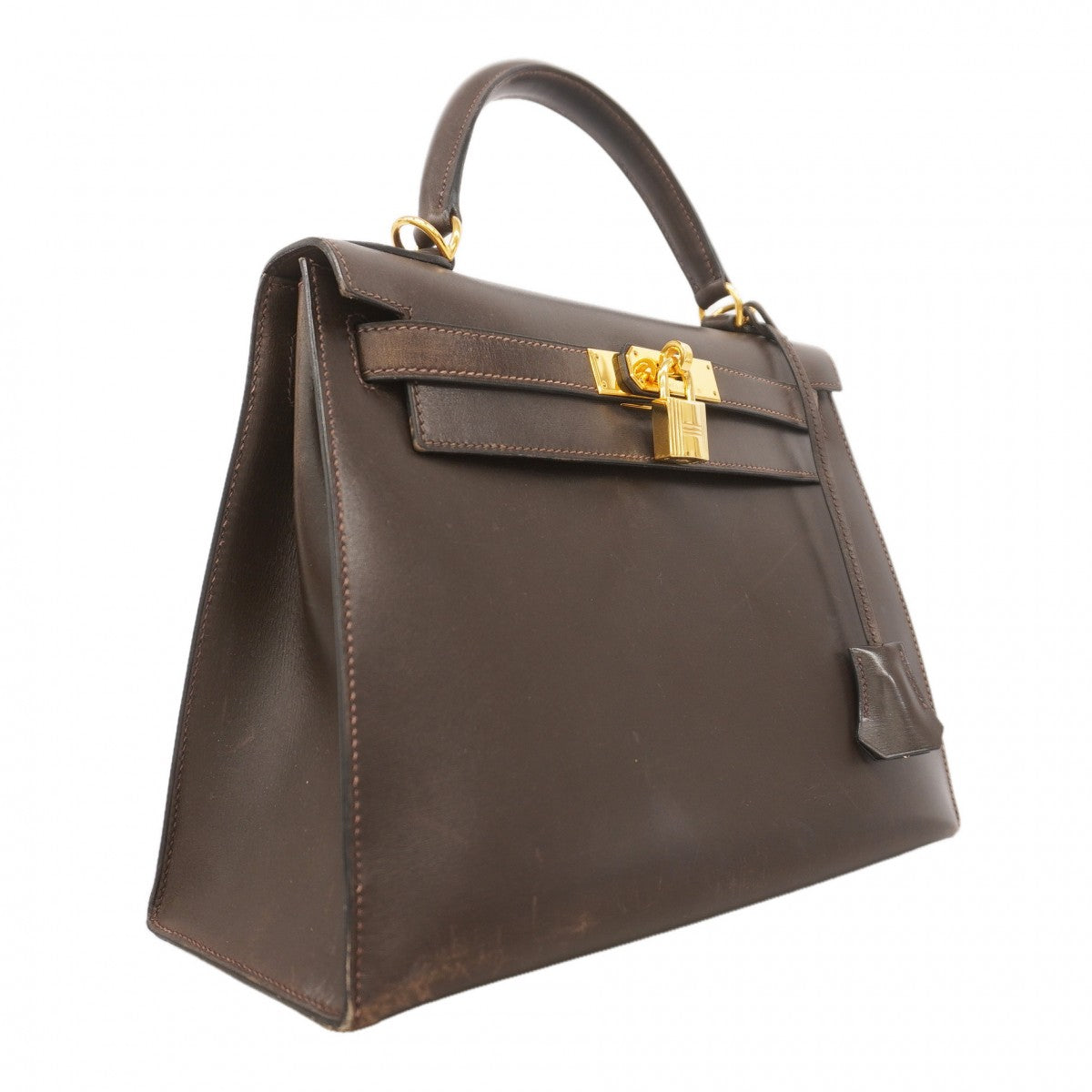 【6gc2903】エルメス ハンドバッグ ケリー28 ボックスカーフ エベーヌ ゴールド金具 □D刻印 2wayバッグ【中古】レディース
