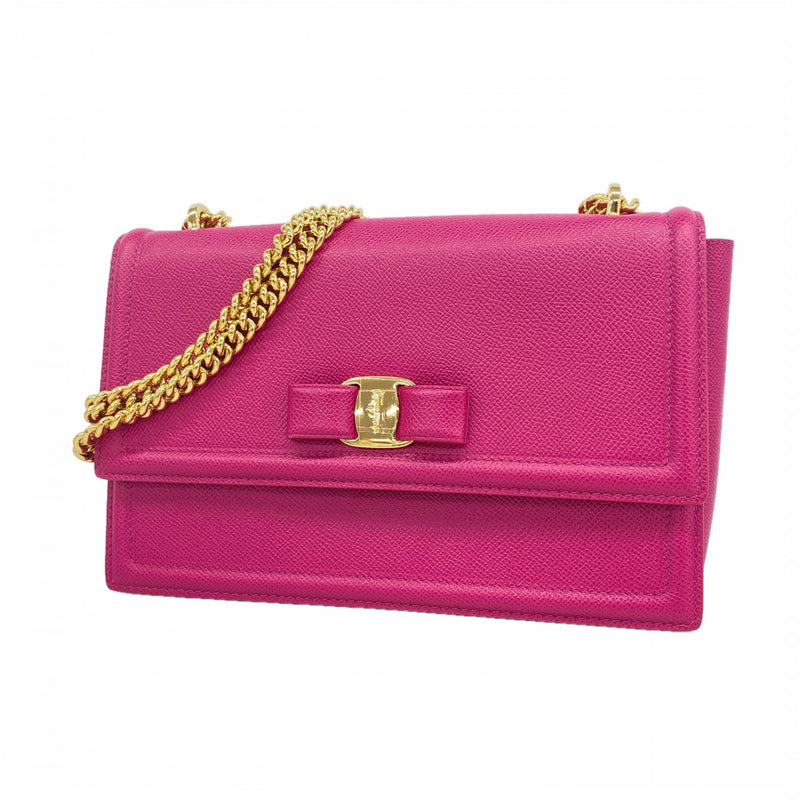【6gc2925】サルヴァトーレフェラガモ ショルダーバッグ ヴァラ レザー ピンク ゴールド金具【中古】レディース