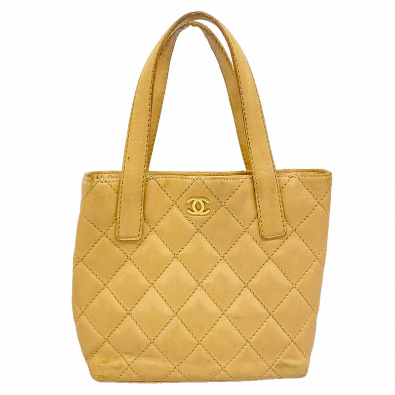 【6gc2997】シャネル トートバッグ ワイルドステッチ ラムスキン ベージュ ゴールド金具【中古】レディース