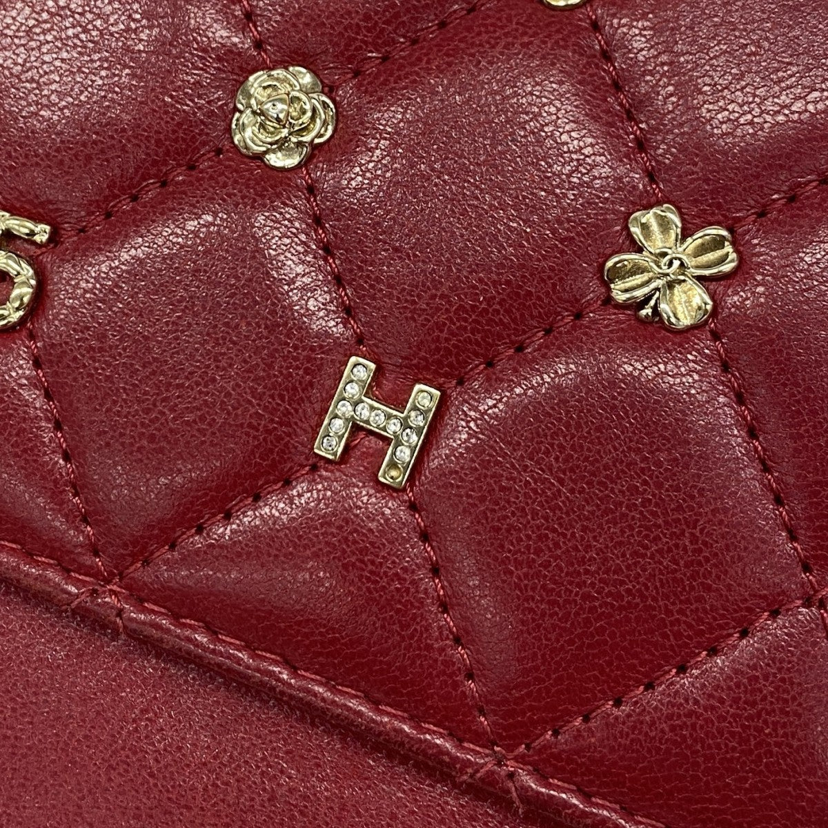 【6gc2998】シャネル クラッチバッグ マトラッセ アイコン ラムスキン レッド シャンパンゴールド金具【中古】レディース