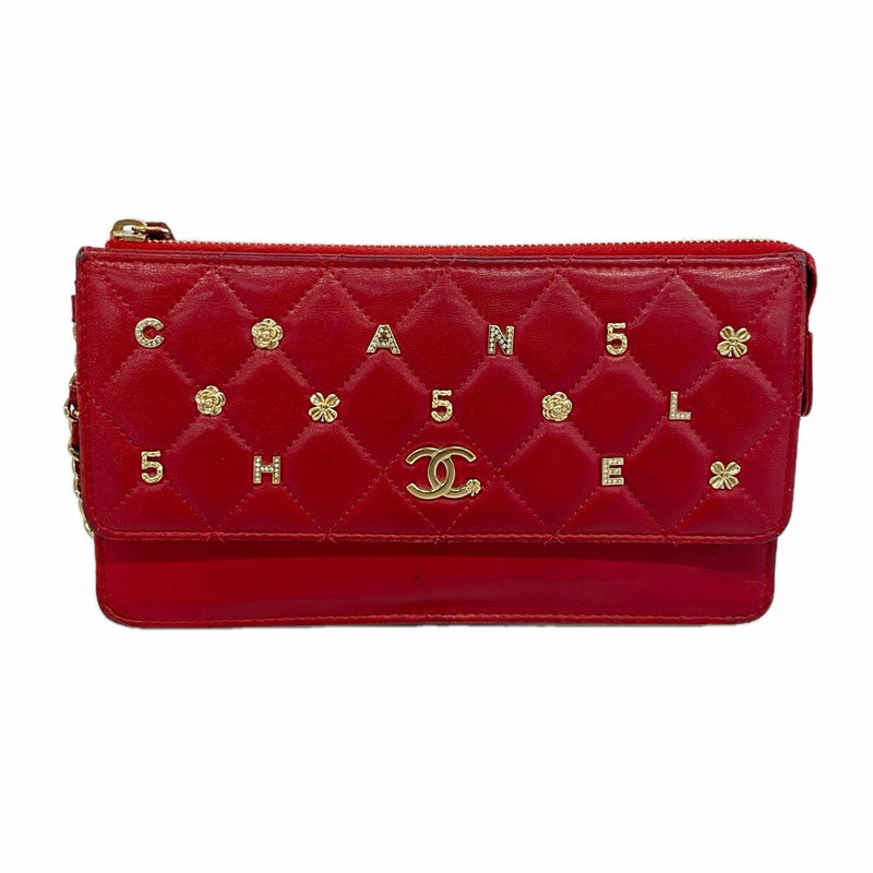 【6gc2998】シャネル クラッチバッグ マトラッセ アイコン ラムスキン レッド シャンパンゴールド金具【中古】レディース