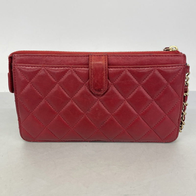 【6gc2998】シャネル クラッチバッグ マトラッセ アイコン ラムスキン レッド シャンパンゴールド金具【中古】レディース