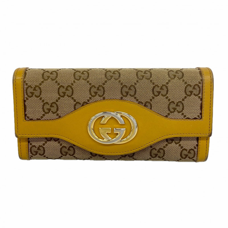 【6gc2999】グッチ 長財布 GGキャンバス 2824 31 1147 キャンバス ライトブラウン ゴールド金具【中古】レディース