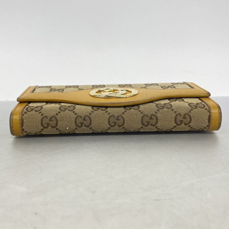 【6gc2999】グッチ 長財布 GGキャンバス 2824 31 1147 キャンバス ライトブラウン ゴールド金具【中古】レディース
