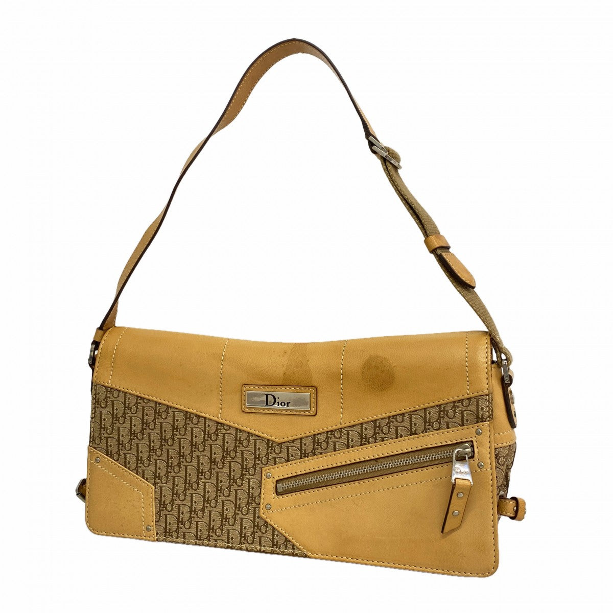 【6gc3038】クリスチャンディオール ショルダーバッグ トロッター ナイロンキャンバス ブラウン シルバー金具【中古】レディース