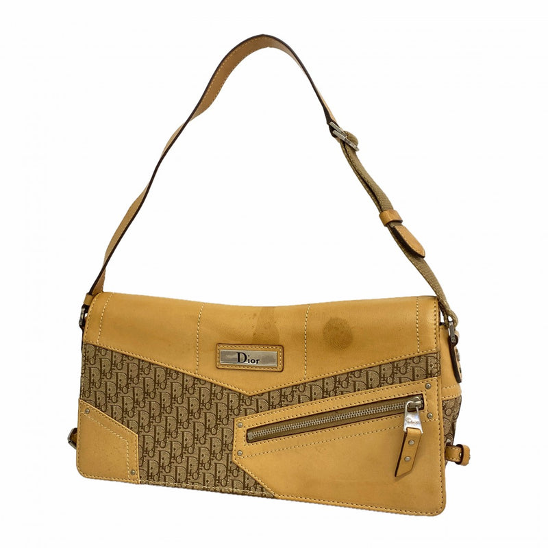 【6gc3038】クリスチャンディオール ショルダーバッグ トロッター ナイロンキャンバス ブラウン シルバー金具【中古】レディース