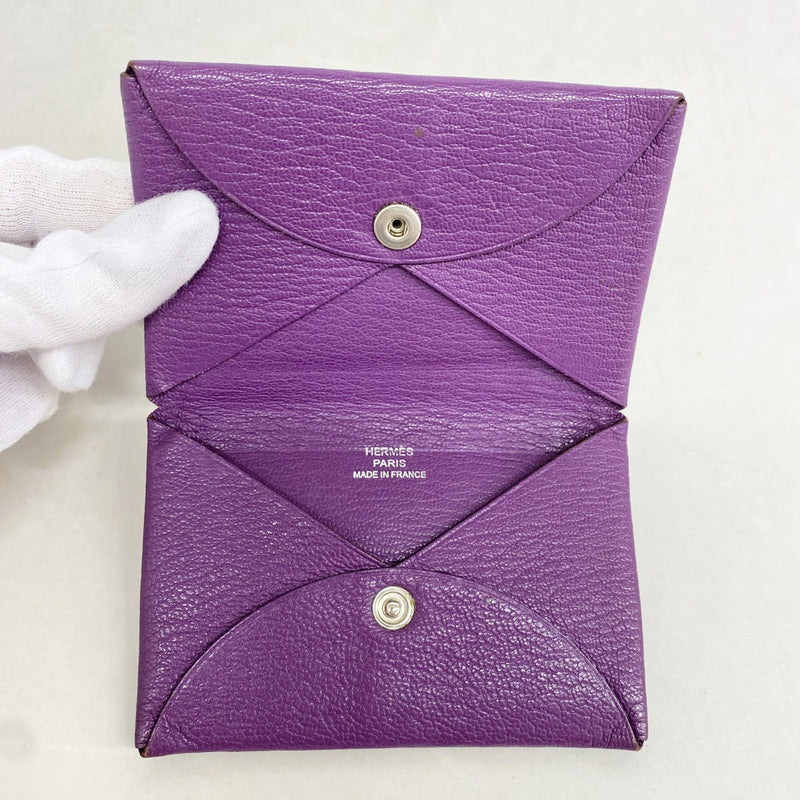 【6gc3040】エルメス カードケース カルヴィ シェブルミゾル アネモネ シルバー金具 □O刻印【中古】レディース