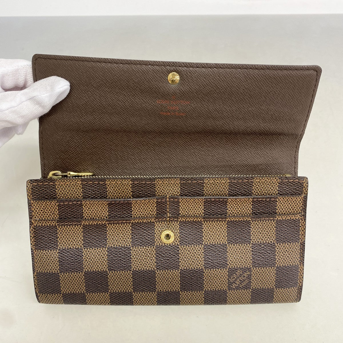 【6gc3046】ルイヴィトン 長財布 ダミエ ポルトフォイユサラ N61734 エベヌ【中古】レディース